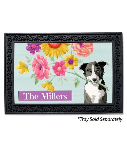 Personalized Spring Dog with Flowers Doormat